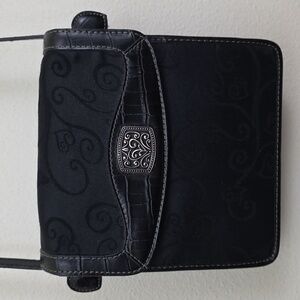 Coldwater Creek Black Fabric & Faux Leather Crossbody Small Wallet Purse